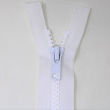 75cm medium weight one way separating activewear zipper in white half zipped