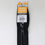 75cm medium weight one way separating activewear zipper with label in black