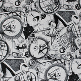 Square swatch Nightmare Before Christmas themed fabric (white fabric with black NBC sketches Jack and Sally, Halloweentown, etc.)