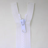 65cm medium weight two way separating activewear zipper in white half zipped