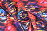 Swirled swatch painted horses fabric (purple, black, red kaleidoscope look abstract background with tossed brown dreamcatchers with horse head graphics within)