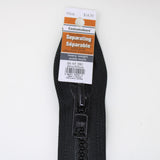 65cm heavy weight outerwear two way separating zipper in black with label