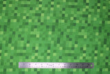 Flat swatch Minecraft (licensed) printed fabric in Minecraft pixels (multi green shade pixel collage)