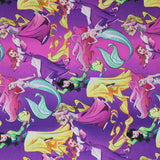 Square swatch Disney Princesses fabric (dark purple and pink marbled fabric with Disney princesses tossed allover)