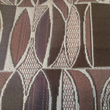 Square swatch upholstery fabric with abstract canoe like shapes pattern (white fabric with multi browns pattern)