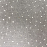 Square swatch silver foil stars printed fabric on grey