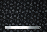 Flat swatch Star Wars Two Tone fabric (black fabric with tossed grey elements allover: vader helmets, storm trooper helmets, ships, etc.)