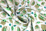 Swirled swatch Baby Yoda print fabric (white)