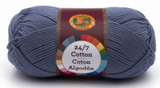 A single ball of Lion Brand 24/7 Cotton in Denim