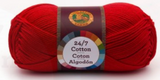 A single ball of Lion Brand 24/7 Cotton in Red