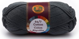 A single ball of Lion Brand 24/7 Cotton in Charcoal