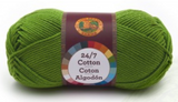 A single ball of Lion Brand 24/7 Cotton in Grass