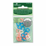 Set of blue, pink, and white stitch ring markers in packaging (split, 24 count)