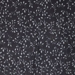 Square swatch folio fabric (black fabric with tossed white swoopy "greenery" with pale grey leaves allover)
