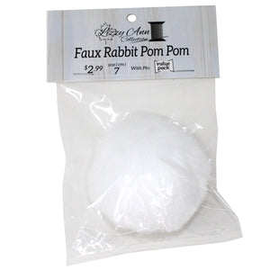 Faux Rabbit (Short Hair) Pom Pom in packaging (white)