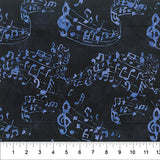 Square swatch Watercolour Notes Blue fabric (dark blue fabric with medium blue water colour look music notes and swirly staffs)