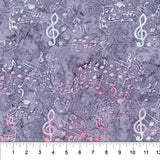 Square swatch Watercolour Notes Purple fabric (light purple fabric with white and pink water colour look music notes and swirly staffs)