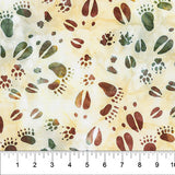 Tossed Animal Footprints Ivory (cream coloured fabric with tossed assorted animal footprints in various styles/colours)