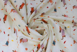 Swirled swatch dog park fabric (off white fabric with tiny tossed brown and cream coloured dogs with cozy autumn sweaters and tiny tossed leaves in orange, yellow and red)