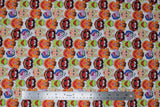 Flat swatch licensed Muppets printed fabric in Muppets Cast (main heads on white: kermit, piggy, gonzo, fozzie, animal)