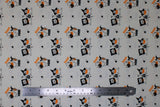Flat swatch Trick Pooh Treat fabric (white fabric with tossed winnie the pooh characters trick or treating allover)