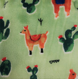 Square swatch fleece flannel (light green fabric with dark green cacti and llamas tossed)