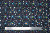Flat swatch Carcas fabric (navy geometric printed fabric allover in southwest style pattern with bright colour accents)
