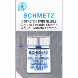 1 stretch twin sewing machine needle (two heads on one shank) in packaging size (11/75) 2.5mm