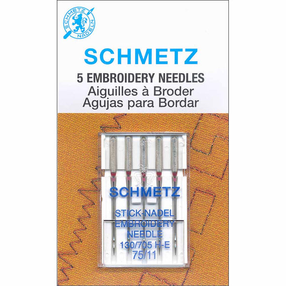 Pack of 5 sewing machine embroidery needles in packaging (11/75)