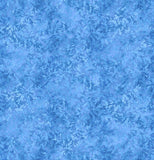 Square swatch marbled look faint leafy print fabric in hydrangea (bright medium blue)