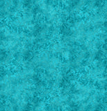 Square swatch marbled look faint leafy print fabric in blue lagoon (medium teal blue)