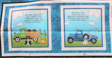 Rectangle panel within panel swatch (green market truck and black/white dog, blue tow truck and white dog)
