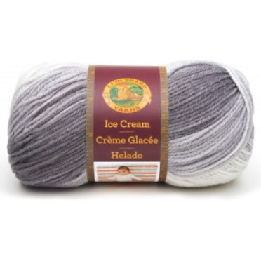 Ball of Lion Brand Ice Cream in colourway Cookies and Cream (mid grey-brown, light grey, white)