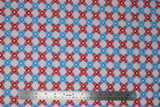 Flat swatch bandage fabric (white fabric with alternating stripes of bandage x's made from blue and red bandages)
