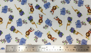 Group swatch cartoon safari animals printed fabric in various colours