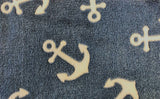 Anchors embossed fleece - soft yellow anchors with embossed border on a thick pile navy fleece background