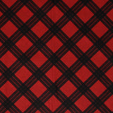 Square swatch of red and black diamond plaid
