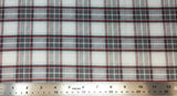 Flat swatch plaid printed fabric in grey (white/light grey fabric with red and greys plaid lines)