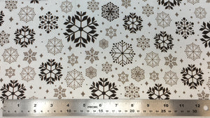 Group swatch snowflake variety printed fabric in various colours