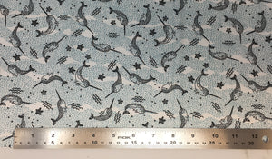 Group swatch narwhal printed fabric in various colours