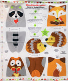 Full panel swatch - Woodland Friends Panel (45" x 35") (instructional panel to create 4 pillows: racoon, fox, hedgehog, owl)