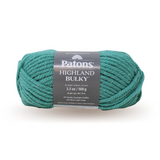 A ball of Patons Highland Bulky yarn in shade Tidal (bright turquoise blue)