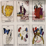 Square swatch - Tarot Card: Oracle Panel - (24" x 45") (beige panel with 10 tarot cards in full colour with illustrations and emblems on the side borders of panel)