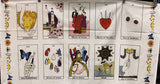 Full panel swatch - Tarot Card: Oracle Panel - (24" x 45") (beige panel with 10 tarot cards in full colour with illustrations and emblems on the side borders of panel)