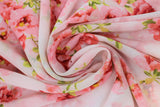 Swirled swatch White/Pink fabric (white fabric with tossed pink floral clusters with light green greenery)