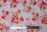 Flat swatch White/Pink fabric (white fabric with tossed pink floral clusters with light green greenery)