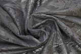 Swirled swatch Damask Drapery Lace in black (loose mesh lace detail with floral/greenery like pattern)