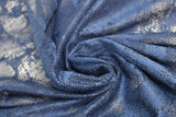 Swirled swatch navy Marble Drapery Lace (tight mesh with busy floral/stem like design allover)