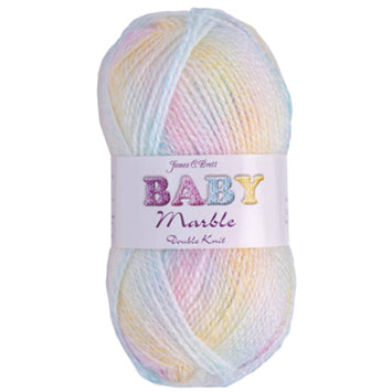 Ball of Baby Marble DK yarn in light pale blue, pink, yellow shades