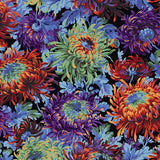 Swatch of shaggy floral printed fabric in black